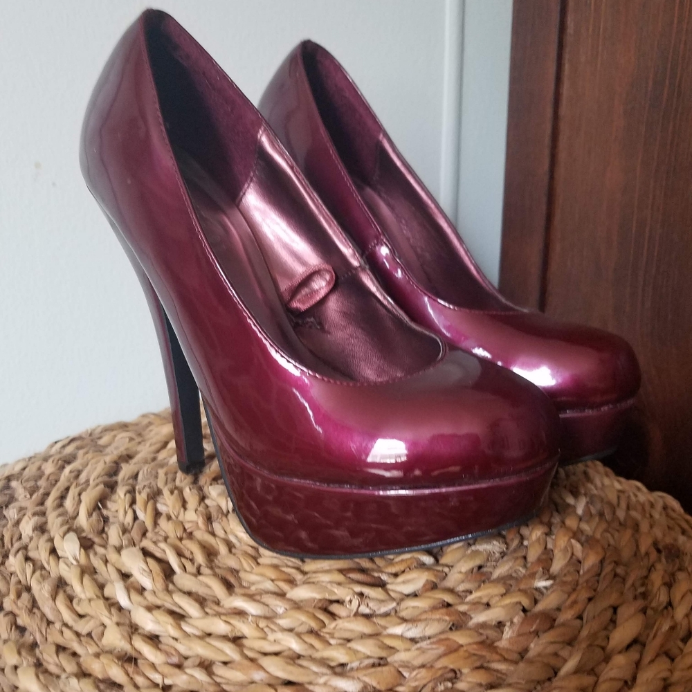 Burgundy platform heels